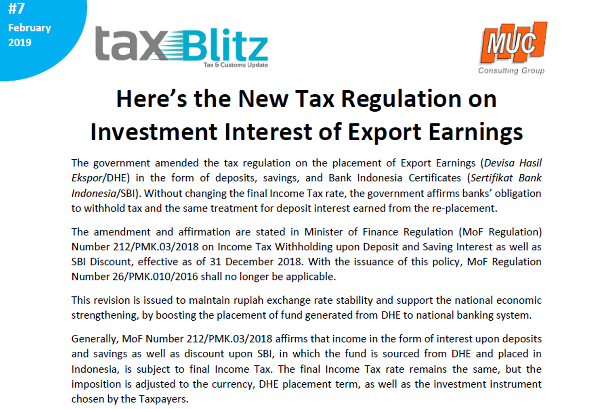 Here’s the New Tax Regulation on Investment Interest of Export Earnings